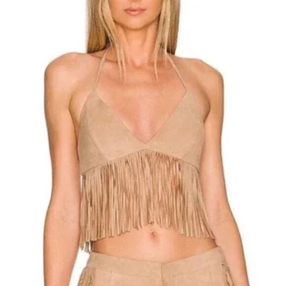 NWT LAMARQUE x REVOLVE Sabbi Suede Top in Sand Large - Picture 1 of 11